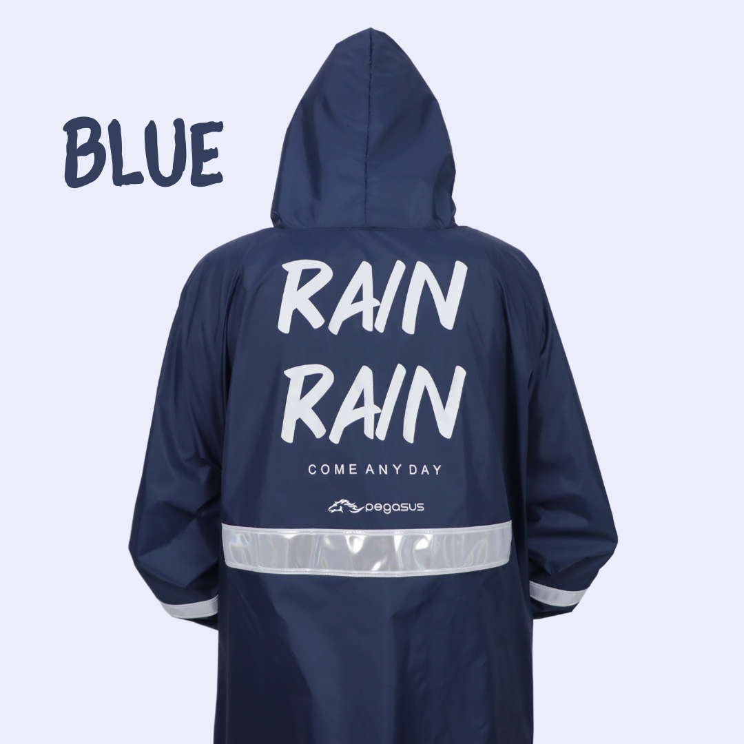 เสื้อกันฝนสีกรม พร้อมแถบสะท้อนแสง สกรีน Rain Rain come any day