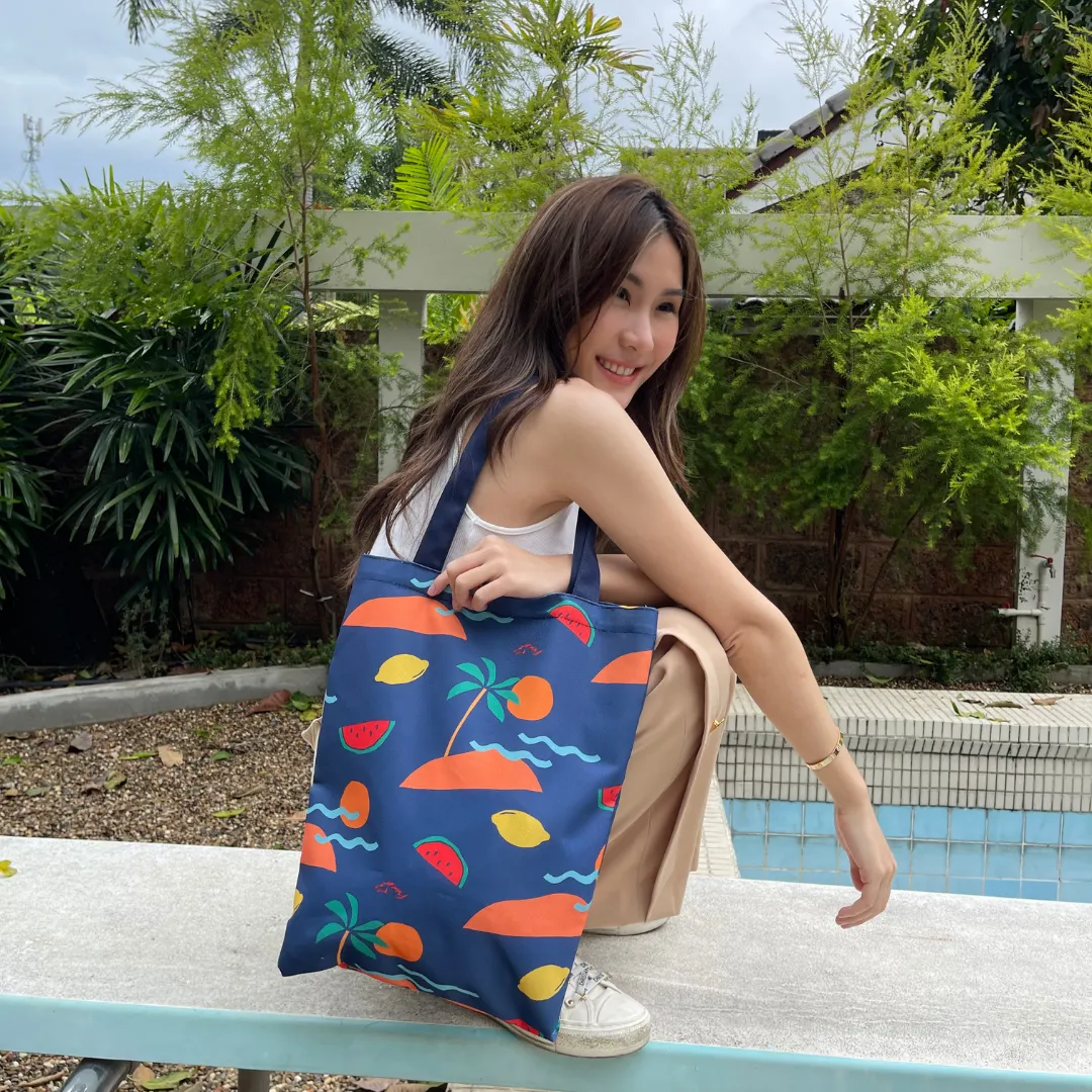 ถุงผ้า ลายทะเลซัมเมอร์ สีนํ้าเงินและสีขาว