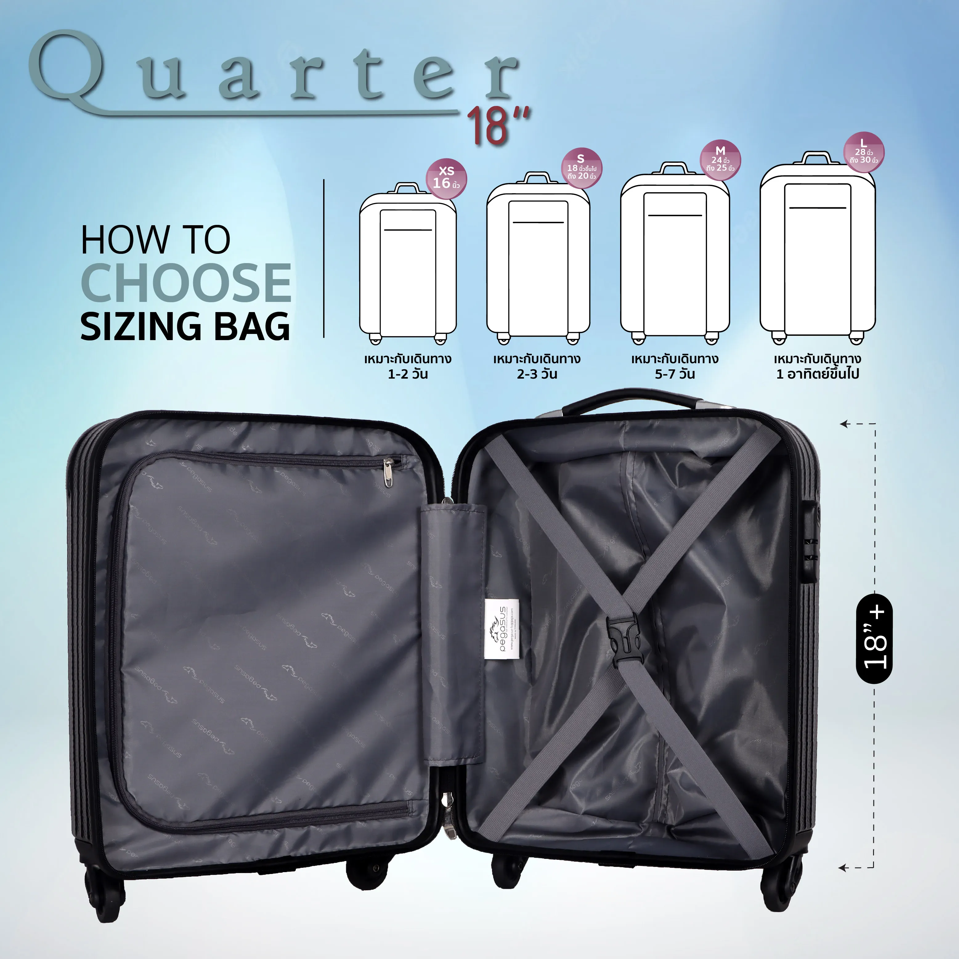 กระเป๋าเดินทาง 18 นิ้ว ใหม่ล่าสุด สีขาว Snow รุ่น Quarter