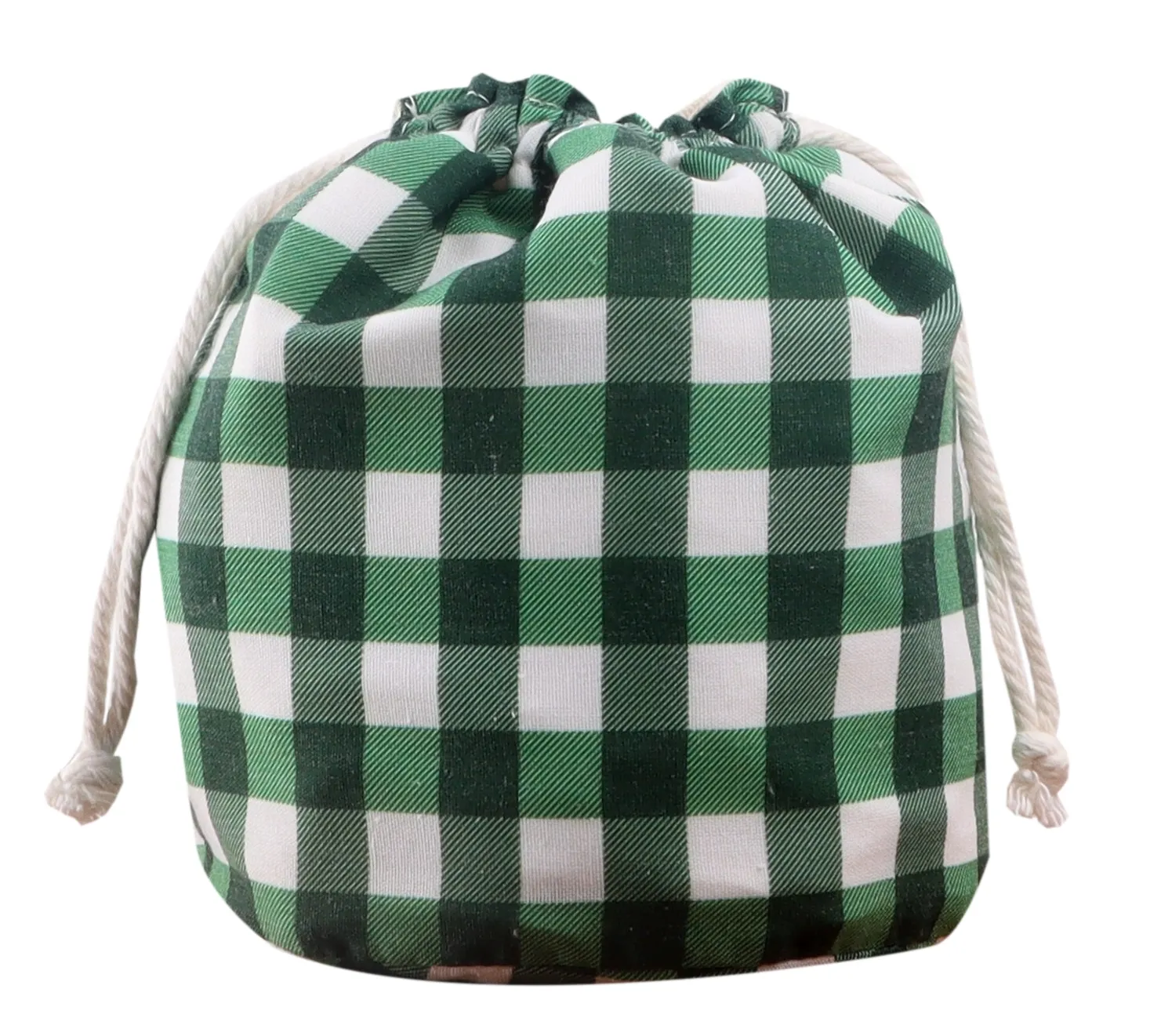 ถุงผ้าอเนกประสงค์ กระเป๋าตะกร้าใส่ของ ลายสก็อตสีเขียว ใช้ได้ 2 ด้าน